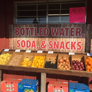 bottled water, soda and snacks
