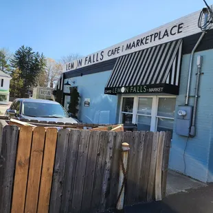 the entrance to a market place