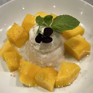 Thai Mango Sticky Rice with coconut ice cream
