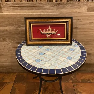 a table with a picture on it