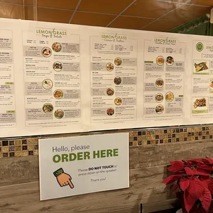 a menu on the wall