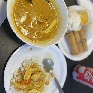 Thai yellow curry and egg rolls