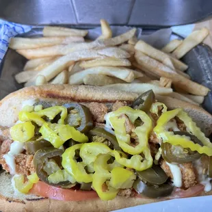 Chicken Tender Sandwich combo- hold the onion, extra peppers