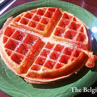 Belgian waffle dusted with powder sugar