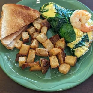 A shrimp omelette with potatoes to die for.