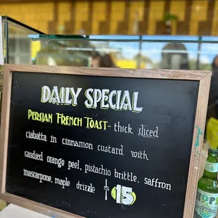 a menu on a blackboard