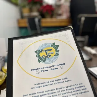 a menu for lemon tree cafe