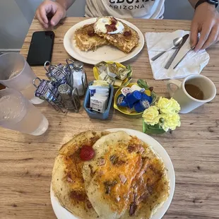 Bacon Cheddar Pancakes &amp; Jalapeño Popper Stuffed French Toast