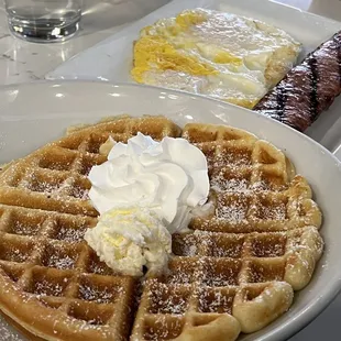 Waffle plate with kielbasa sausage