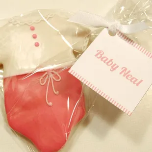 Wrapped baby shower cookie/party favor.