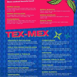 the menu for birria