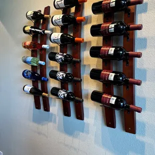a wall of wine bottles