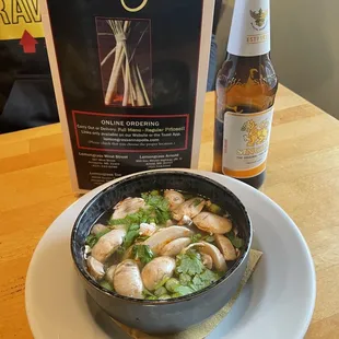 Tom yum chicken soup.  Beer