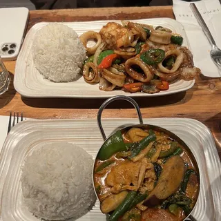 Chili Basil Shrimp and Squid Lunch