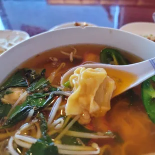 Wontons in the wonton noodle soup.