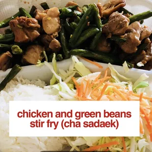 Chicken and green beans stir fry rice plate