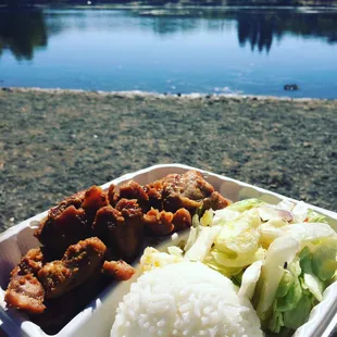 The popular lemongrass chicken rice plate