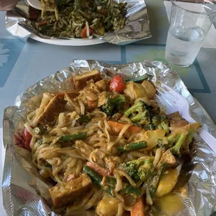 The vegan rice noodle with pan fried tofu.
