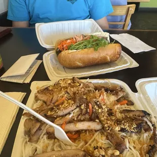 Pork bah mi &amp; chicken vermicelli noodles! We always share!! It&apos;s SO bomb!!