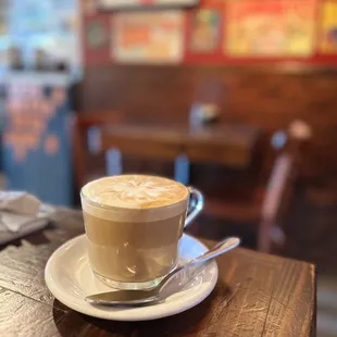 a cup of cappuccino on a saucer