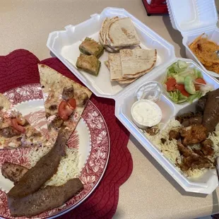 Greek Pizza, baklava, Lemoona Mix Platter, Roasted Pepper Hummus