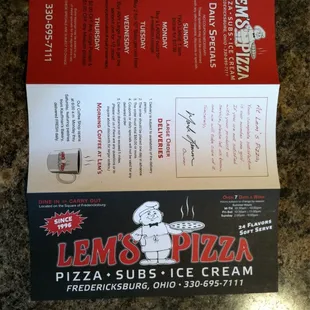 Outside of the menu.