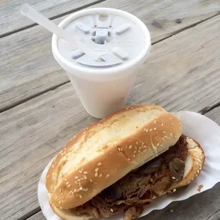 Philly cheesesteak with mushrooms &amp; a kids root beer