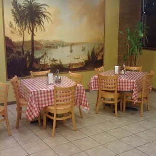 tables and chairs in a restaurant