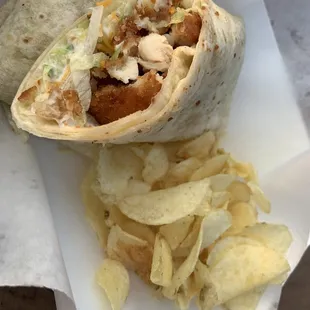 a burrito and chips