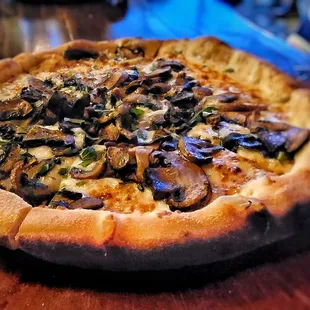 MUSHROOM WOOD FIRE PIZZA - Béchamel, wood roasted wild mushrooms, mozzarella, truffle oil