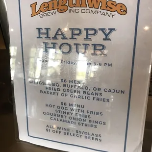 Happy hour menu