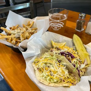 Fish Tacos with stinky fries