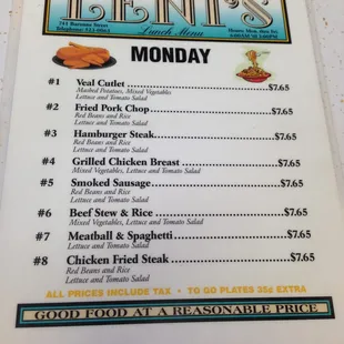 Monday Specials