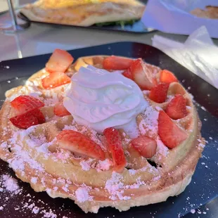 Classic Belgium Waffle with strawberries and whipped cream