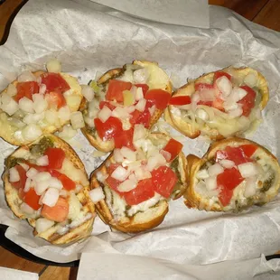 Bruschetta not really bruschetta which they accidentally put onions on but honest mistake and no biggie