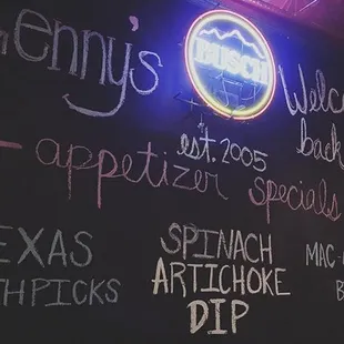 Appetizers rotate and will be posted on the board when you come in!