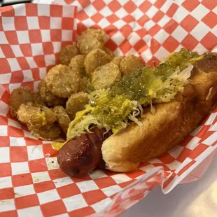 Real Hot dog,sauerkraut,relish &amp; tots