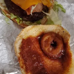 The is supposed to be a Cowboy Burger, check out the one onion ring.