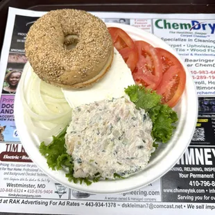 Whitefish Salad platter with sesame bagel