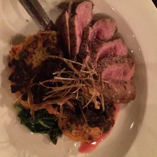 Roasted duck + sweet potato pancakes