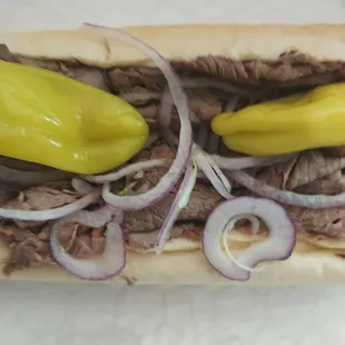 My Italian beef cold sub sandwich,  I took off the tomatoes and added the Italian dressing.