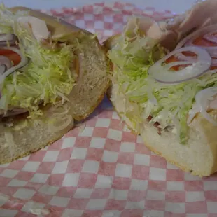 turkey club sub - plenty of toppings and a few crispy bacon slices