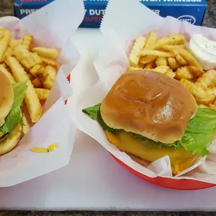 The Big D - juicy double cheeseburger with tartar sauce, lettuce and pickles