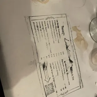 Dessert menu stamped on the table.