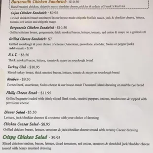 the menu for the restaurant