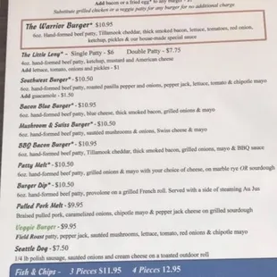 the menu for the restaurant