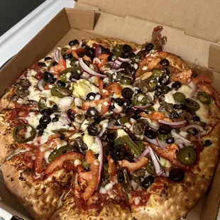 Vegetarian Pizza (sub bell peppers for jalapeños)