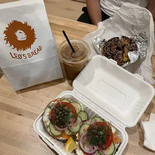 bagel and lox, cold brew, bacon egg and cheese