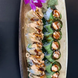 Left: Crunchy Vegan Sushi Roll Right: Fire Vegan Special Roll