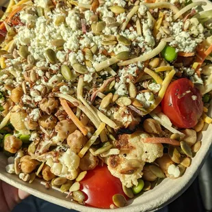 A custom made greens and grains bowl.